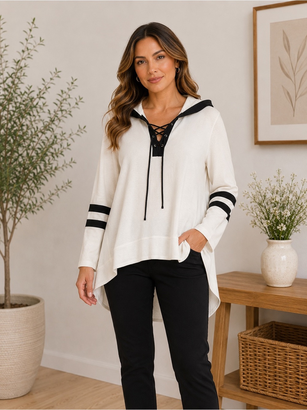 KATHERINE Barclay Montreal cotton hoodie sweatshirt white black sheer back M